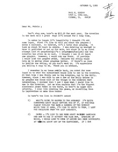 Letter To Bob Fabris From Paul Slezak (Oct 8, 1980)